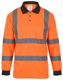 A photo of Orange Hi Vis Long Sleeve Polo Shirt EN20471
