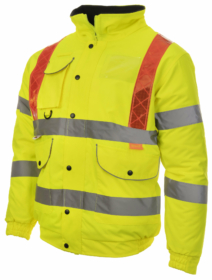 A photo of Reflexite / Oralite Red Brace Hi Vis Padded Bomber Jacket