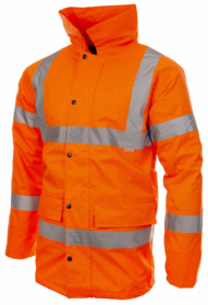 A photo of Orange Hi Vis Padded Parka: Fabric, Flame Retardant & Antistatic